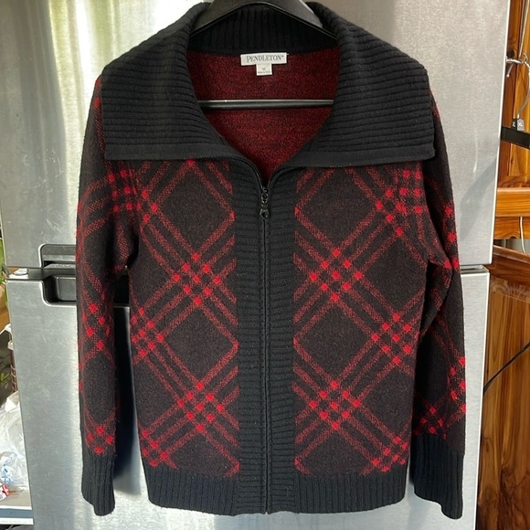 Pendleton Original Westerly Men’s size M Sweater full zip cowl neck, red & black - Picture 1 of 13